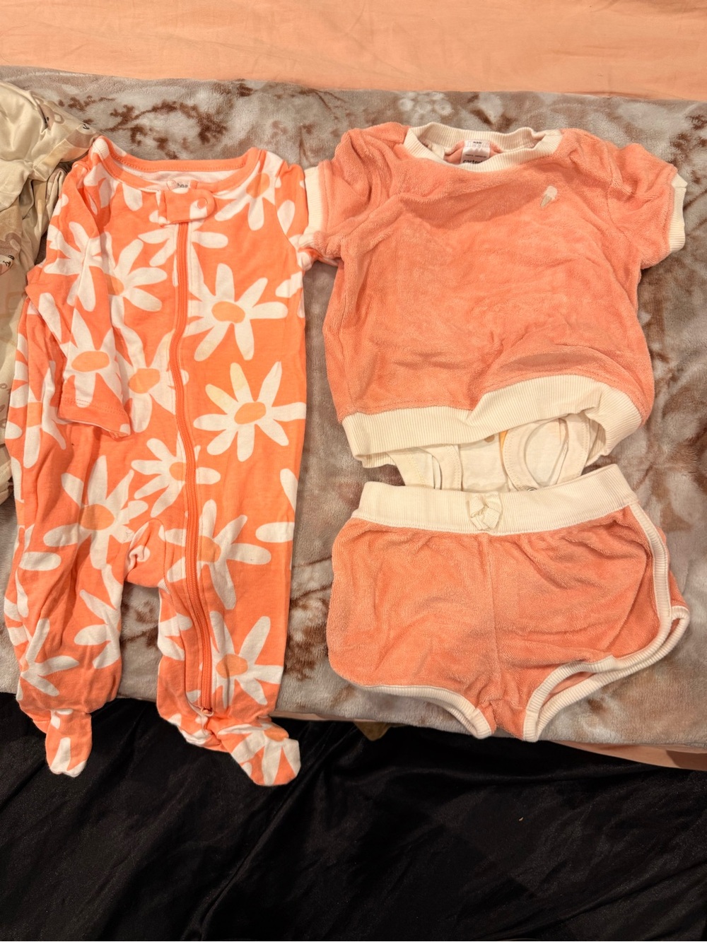 Carter's Coral Floral Footed One-Piece and Matching Coral Terry Set